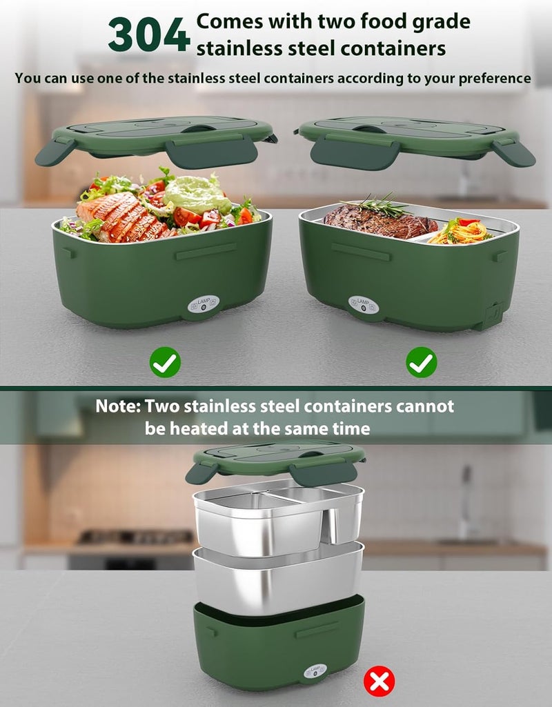 Azevix Electric Lunch Box for Adults, 80W Fast Heated Lunch Box with Dual 1.5L Stainless Steel Containers, Portable Food Warmer with Insulated Bag for Car/Office/Outdoor - Lonchera Eléctrica Portátil - Image 3